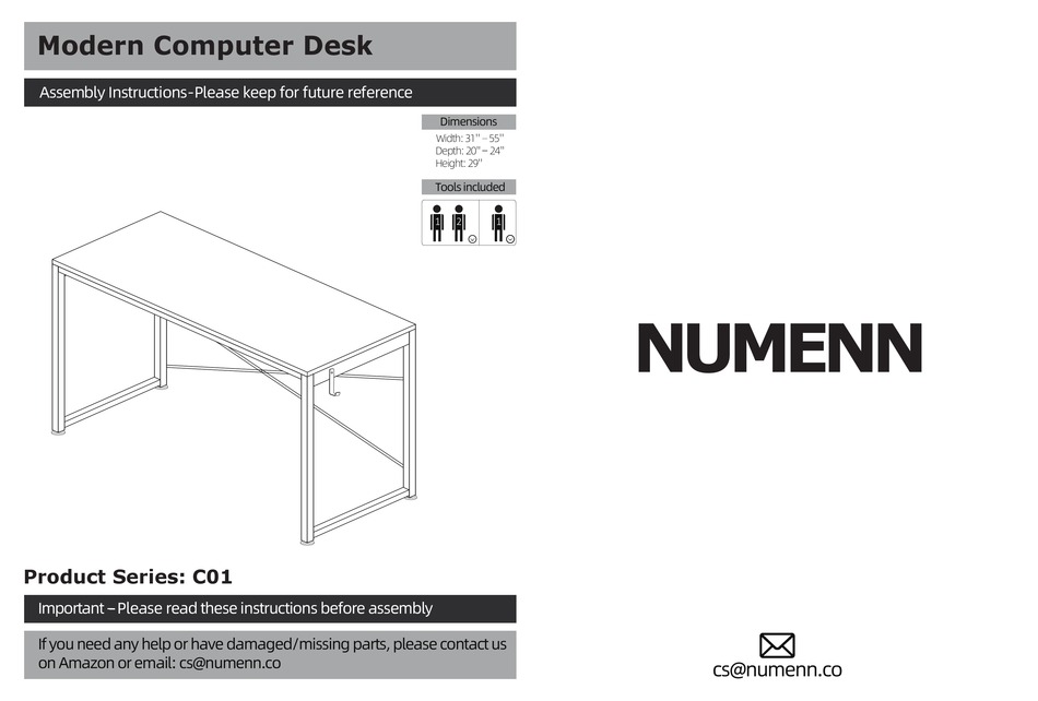 NUMENN MODERN COMPUTER DESK C01 ASSEMBLY INSTRUCTIONS Pdf Download