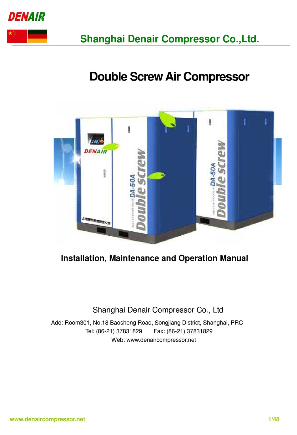 DENAIR DA30A INSTALLATION, MAINTENANCE AND OPERATION MANUAL Pdf