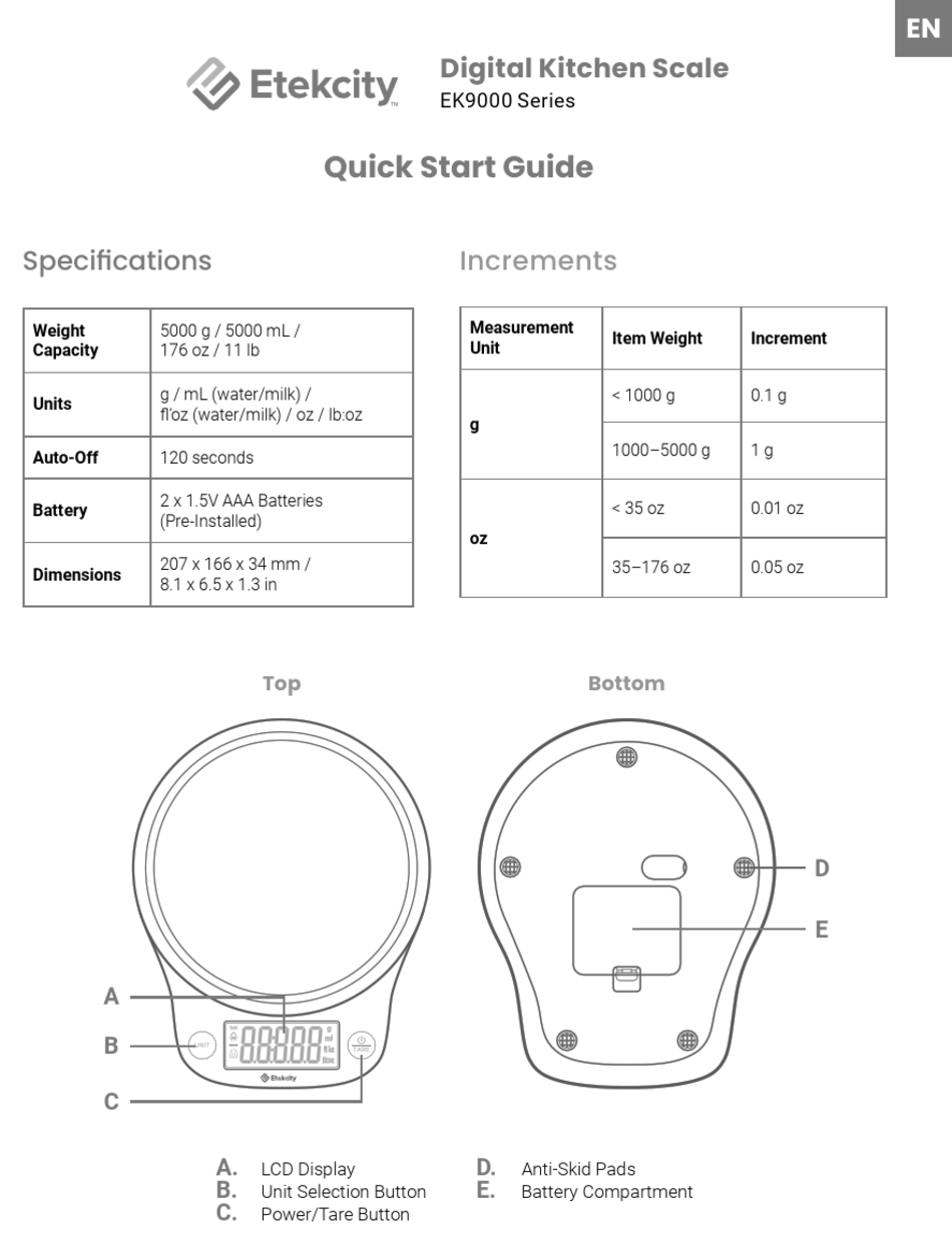 ETEKCITY EK9000 SERIES QUICK START MANUAL Pdf Download ManualsLib