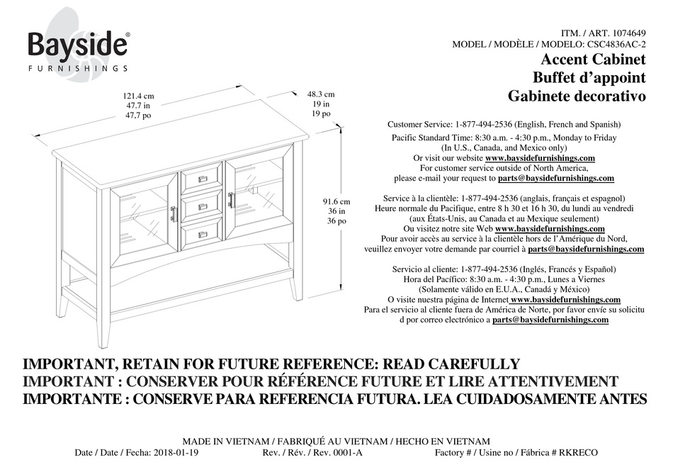 BAYSIDE FURNISHINGS CSC4836AC2 QUICK START MANUAL Pdf Download