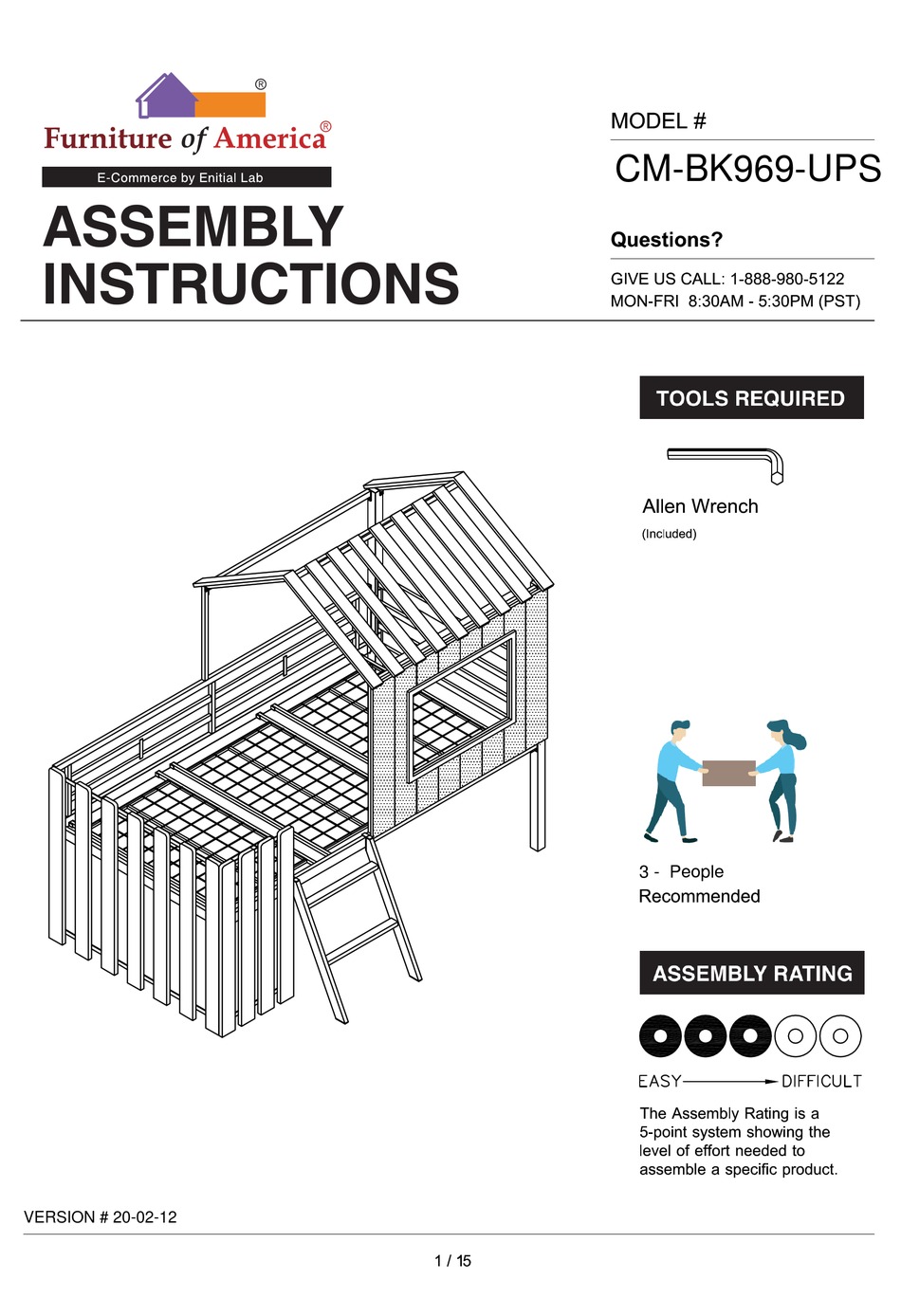 FURNITURE OF AMERICA CMBK969UPS ASSEMBLY INSTRUCTIONS MANUAL Pdf