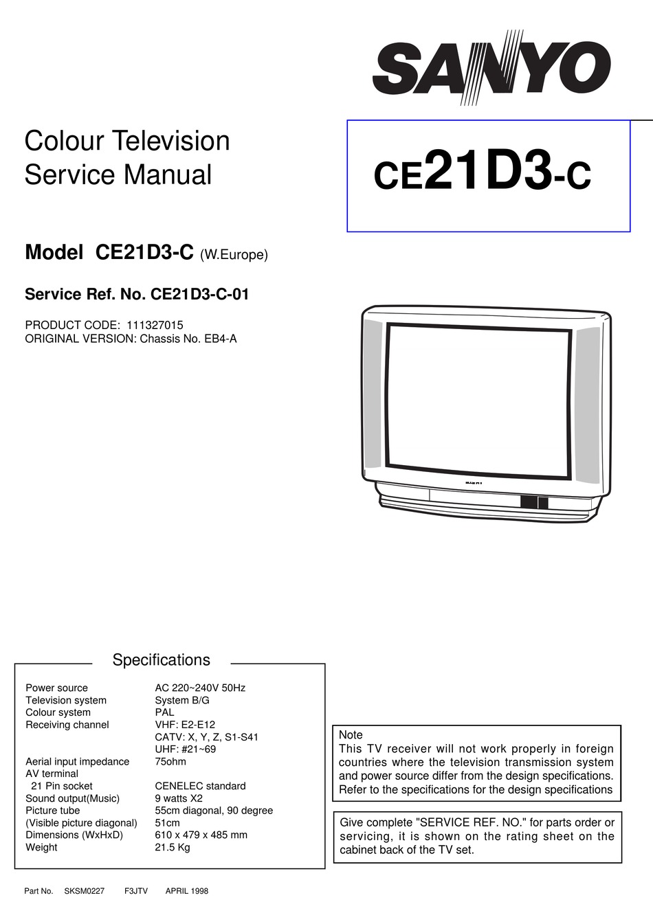 SANYO CE21D3-C SERVICE MANUAL Pdf Download | ManualsLib