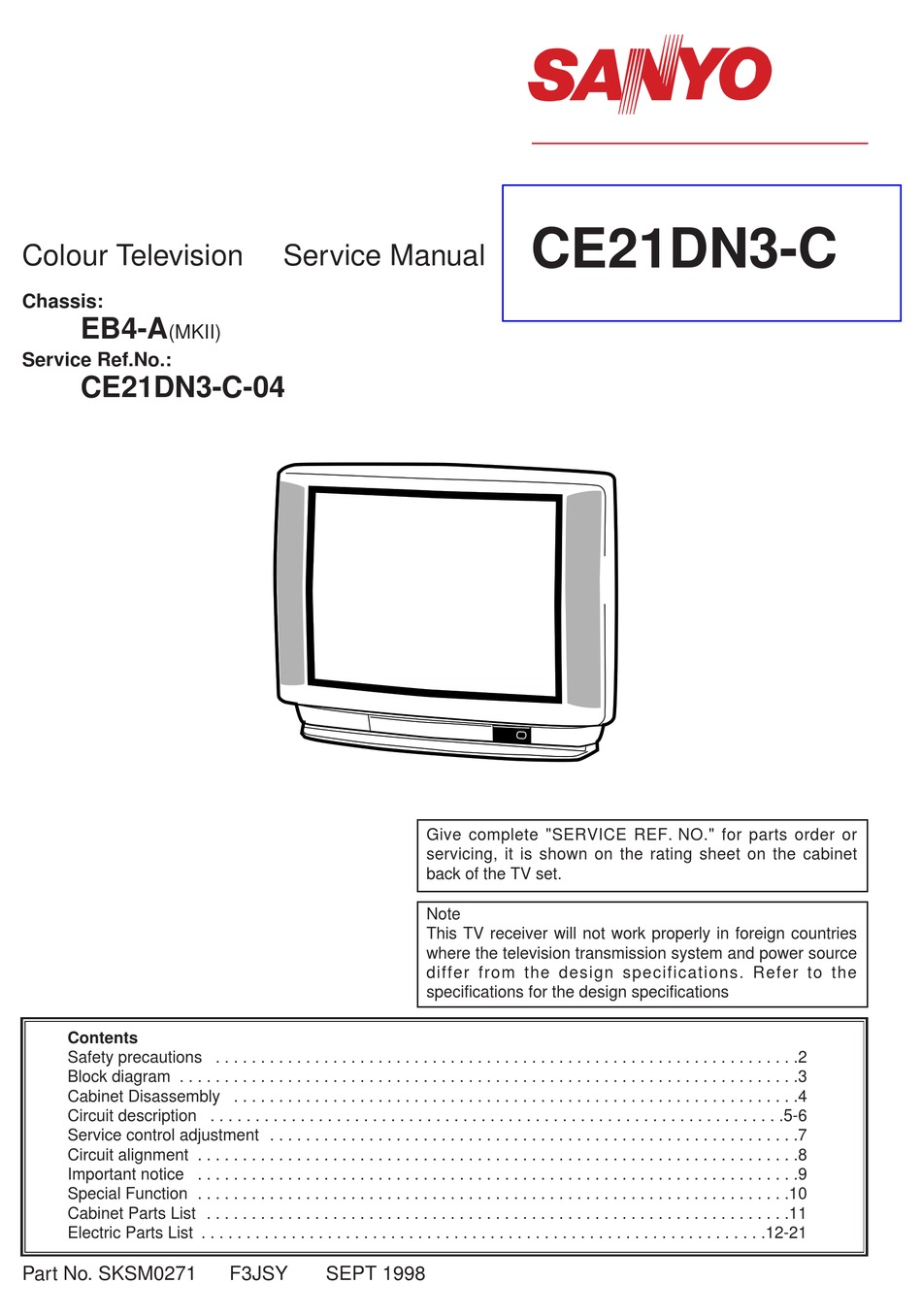 SANYO CE21DN3-C SERVICE MANUAL Pdf Download | ManualsLib