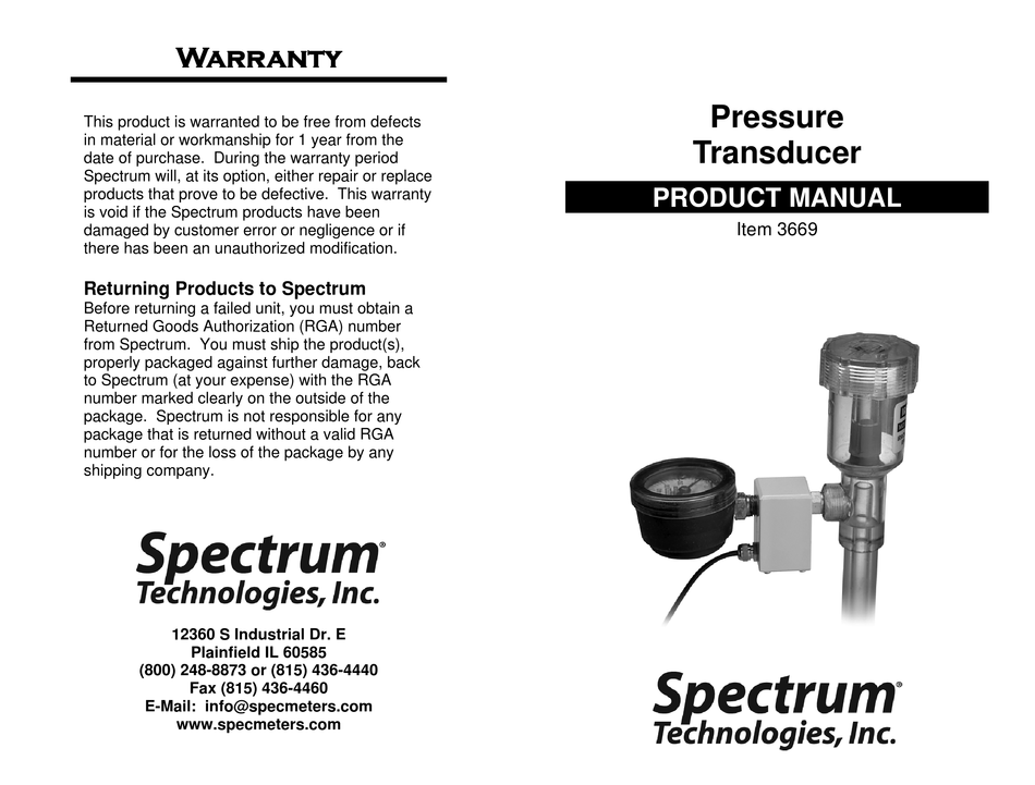 SPECTRUM TECHNOLOGIES 3669 PRODUCT MANUAL Pdf Download ManualsLib