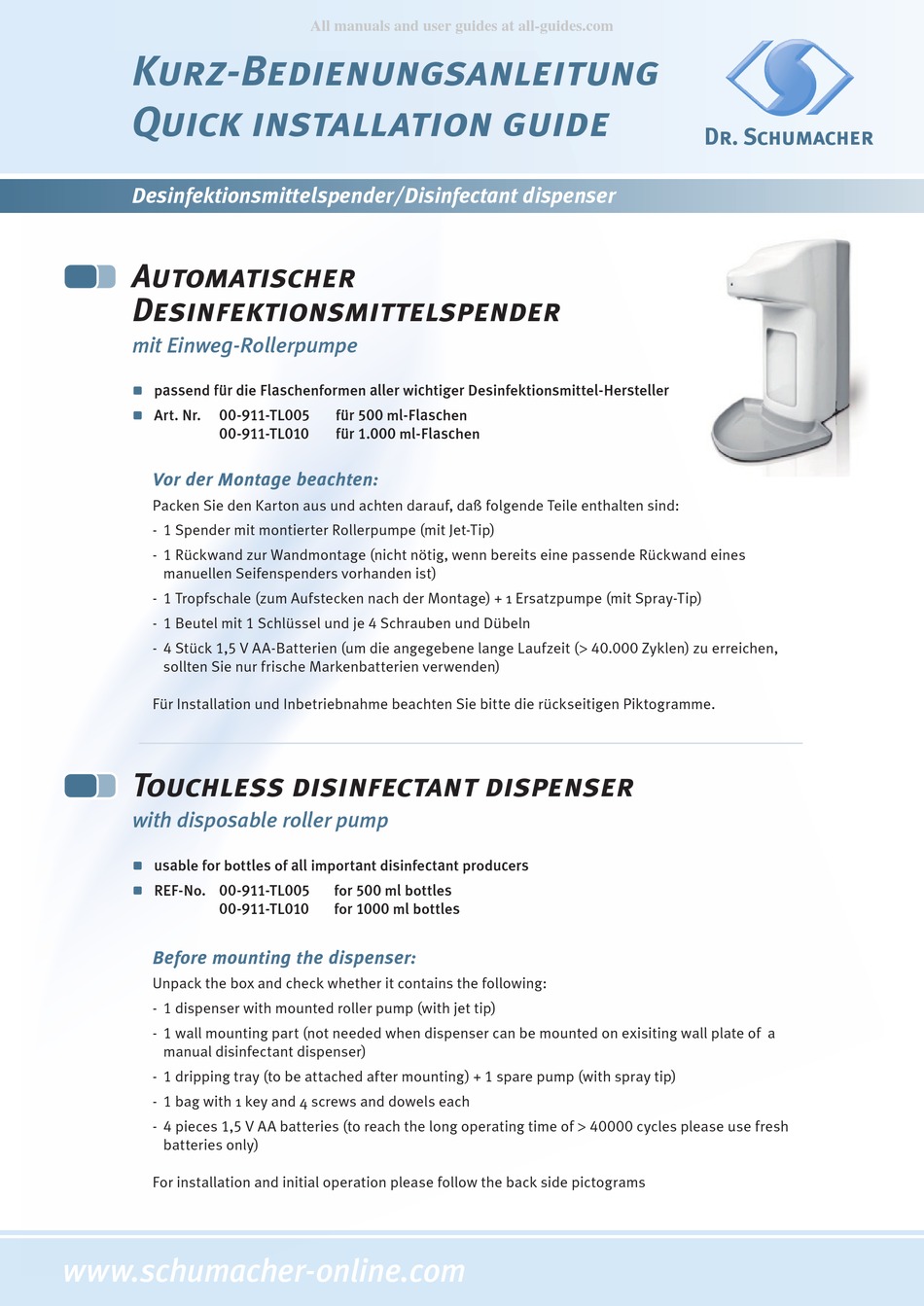 DR.SCHUMACHER 00911TL005 QUICK START MANUAL Pdf Download ManualsLib