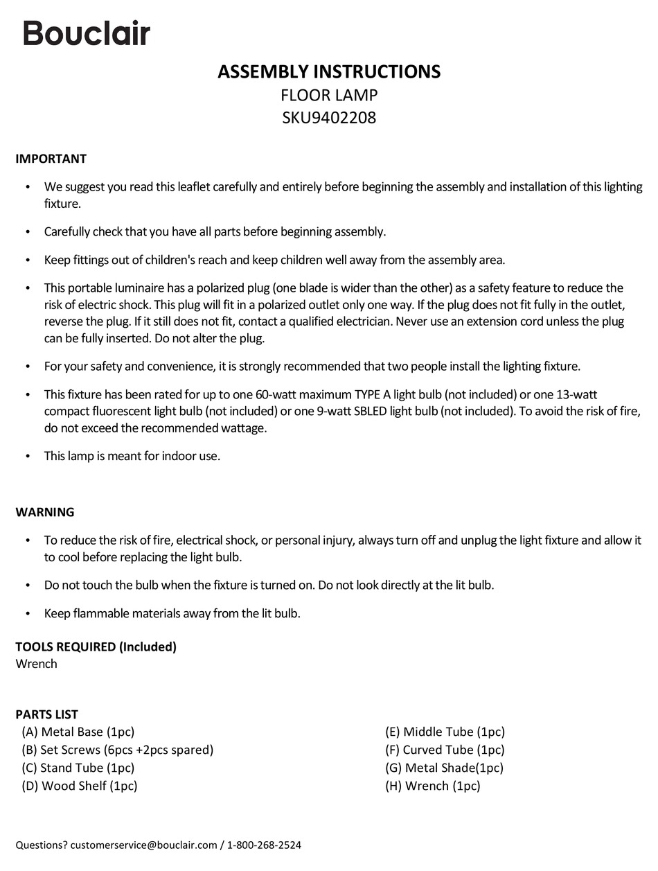 BOUCLAIR 9402208 ASSEMBLY INSTRUCTIONS Pdf Download ManualsLib