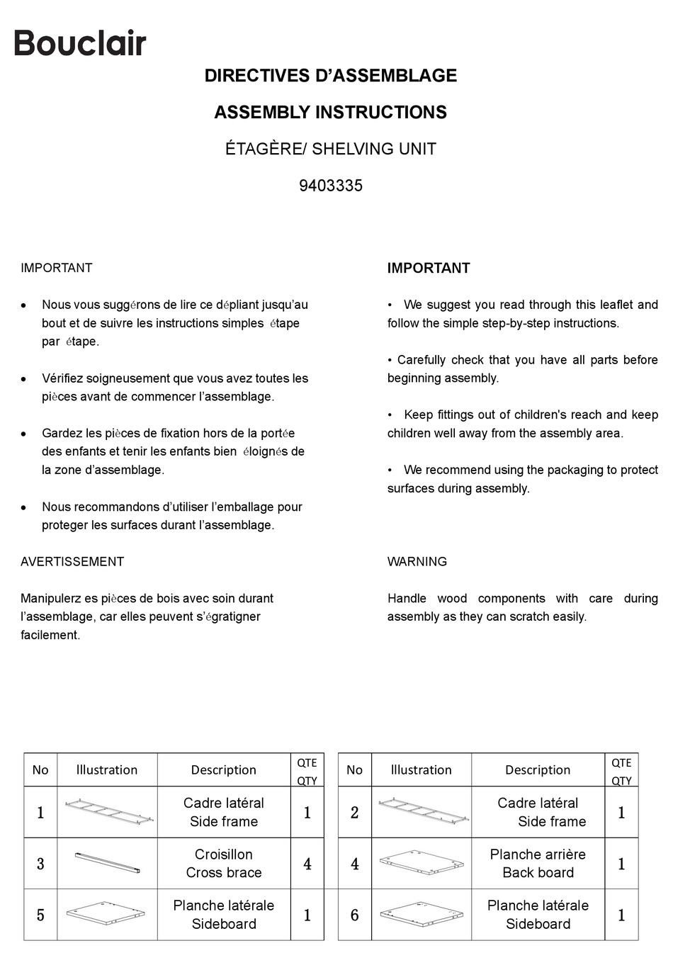 BOUCLAIR 9403335 ASSEMBLY INSTRUCTIONS MANUAL Pdf Download ManualsLib