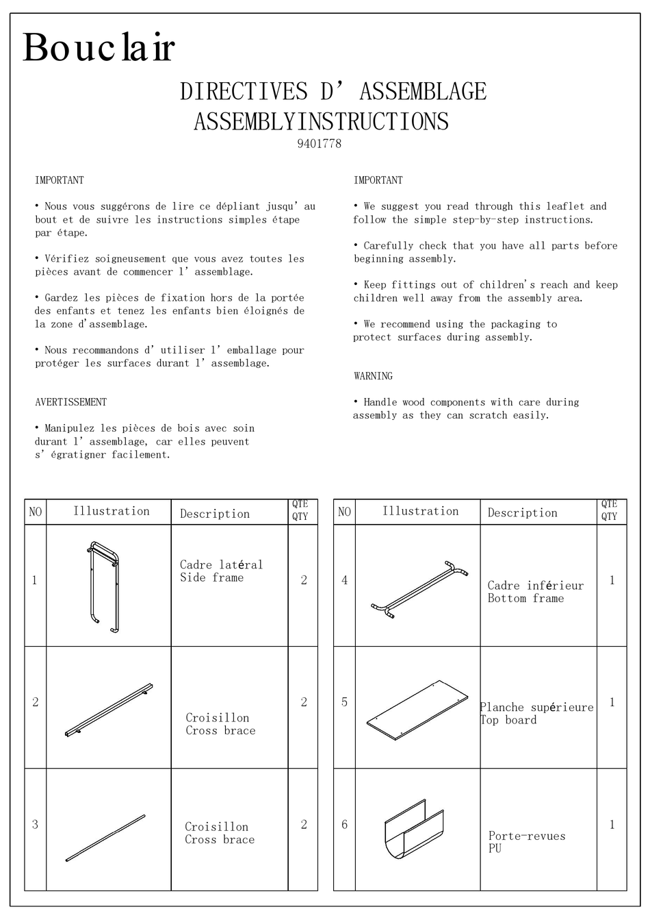 BOUCLAIR 9401778 ASSEMBLY INSTRUCTIONS Pdf Download ManualsLib