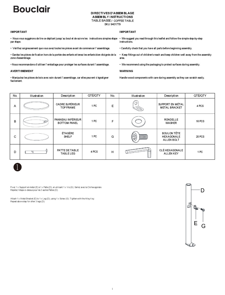 BOUCLAIR 9401779 ASSEMBLY INSTRUCTIONS Pdf Download ManualsLib