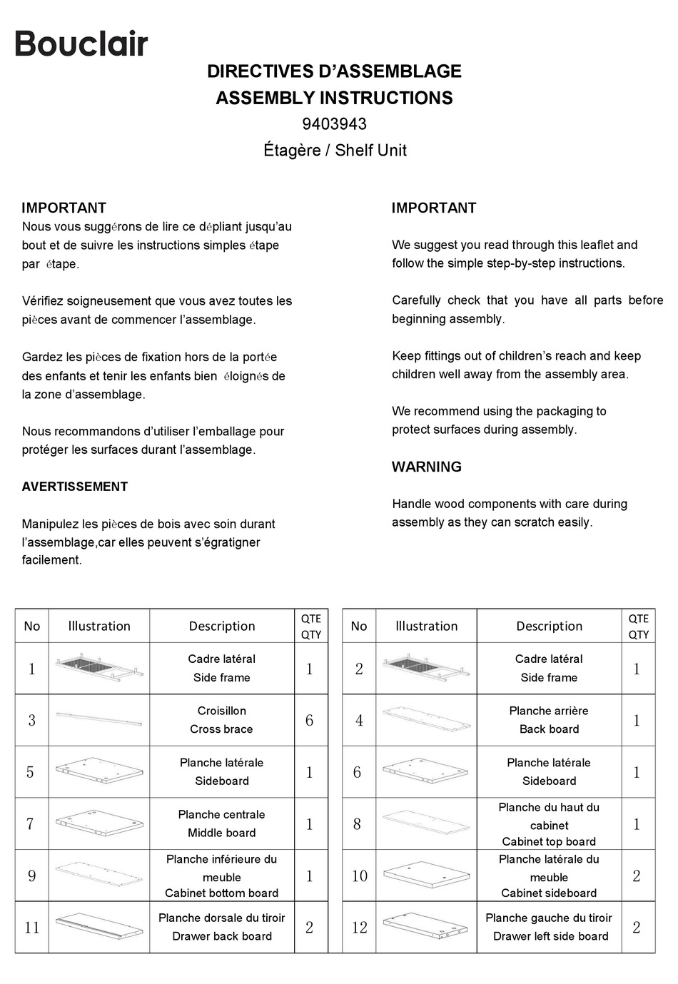 BOUCLAIR 9403943 ASSEMBLY INSTRUCTIONS MANUAL Pdf Download ManualsLib