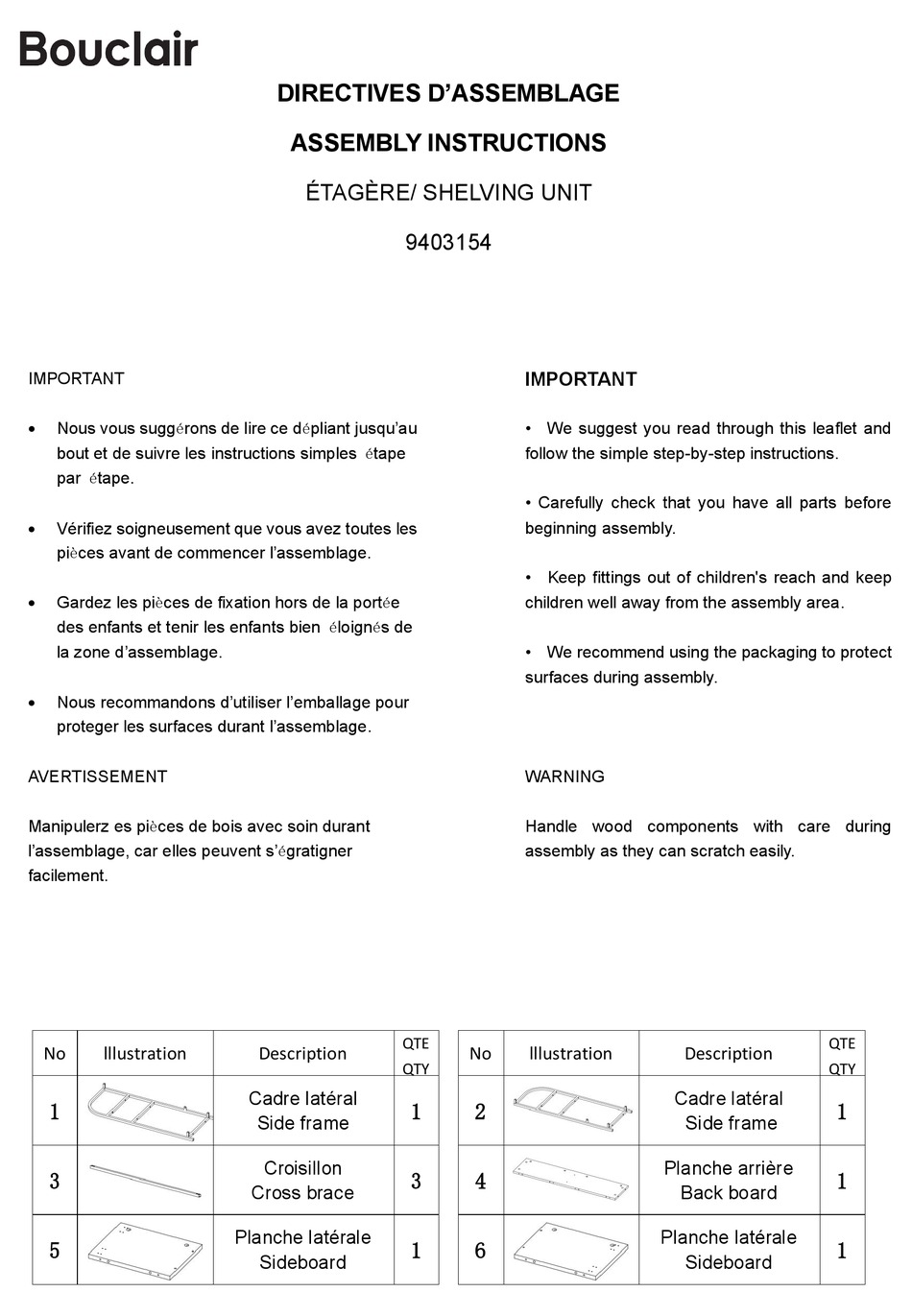 BOUCLAIR 9403154 ASSEMBLY INSTRUCTIONS MANUAL Pdf Download ManualsLib