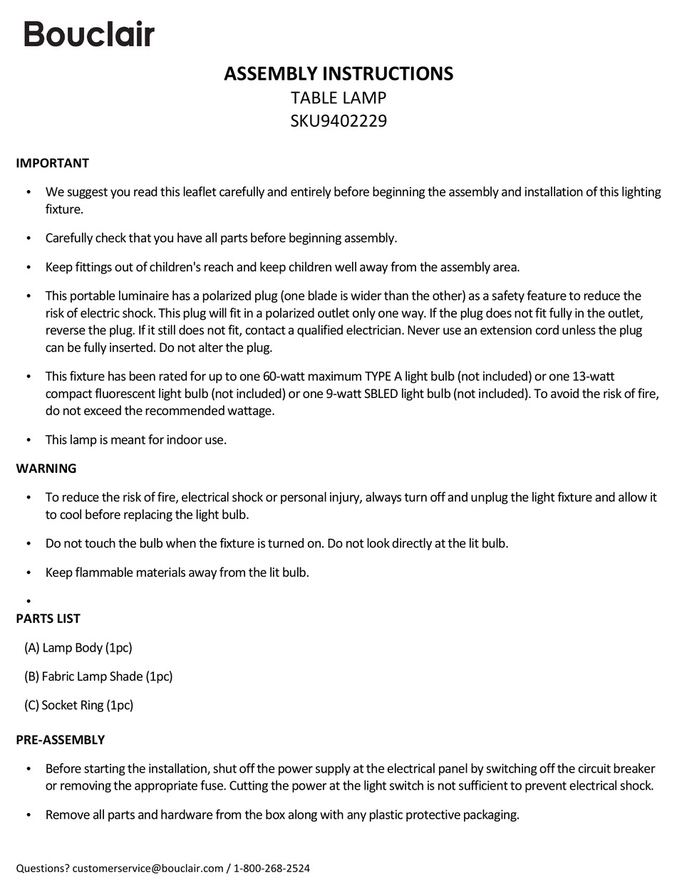 BOUCLAIR 9402229 ASSEMBLY INSTRUCTIONS Pdf Download ManualsLib