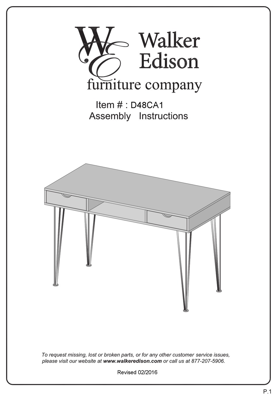 WALKER EDISON D48CA1 ASSEMBLY INSTRUCTIONS MANUAL Pdf Download ManualsLib