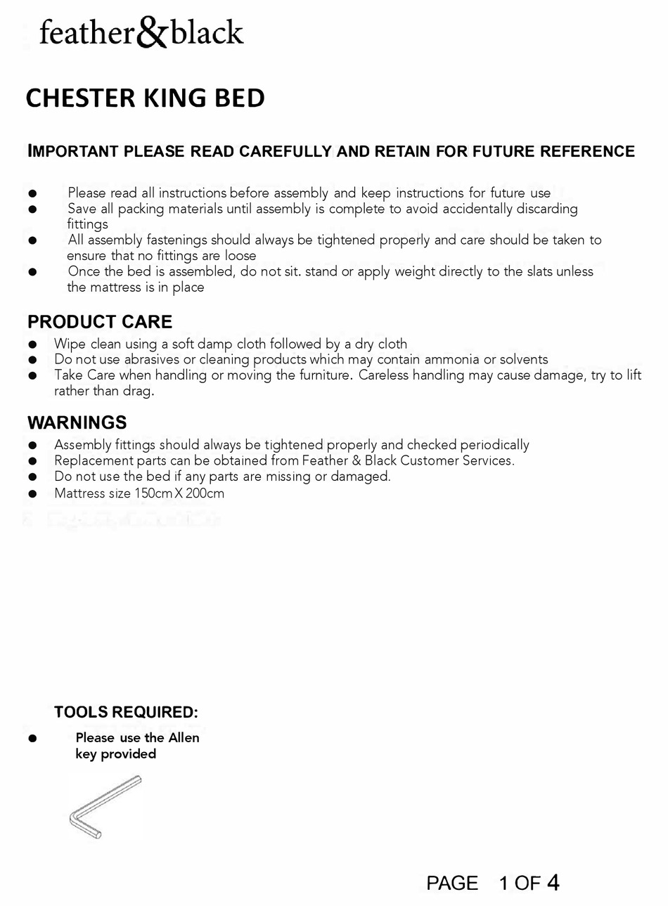 FEATHER & BLACK CHESTER KING BED ASSEMBLY INSTRUCTION Pdf Download