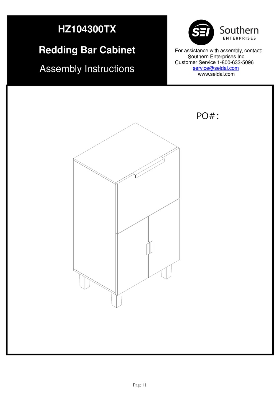 SOUTHERN ENTERPRISES HZ104300TX ASSEMBLY INSTRUCTIONS MANUAL Pdf