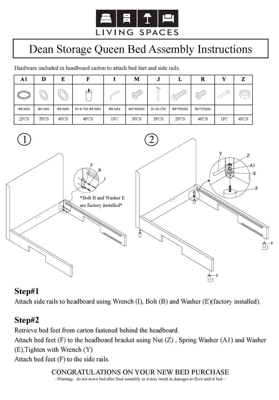LIVING SPACES DEAN STORAGE QUEEN BED ASSEMBLY INSTRUCTIONS Pdf Download
