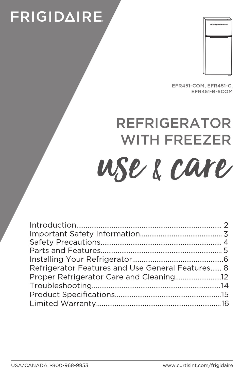 FRIGIDAIRE EFR451-COM USE & CARE MANUAL Pdf Download | ManualsLib