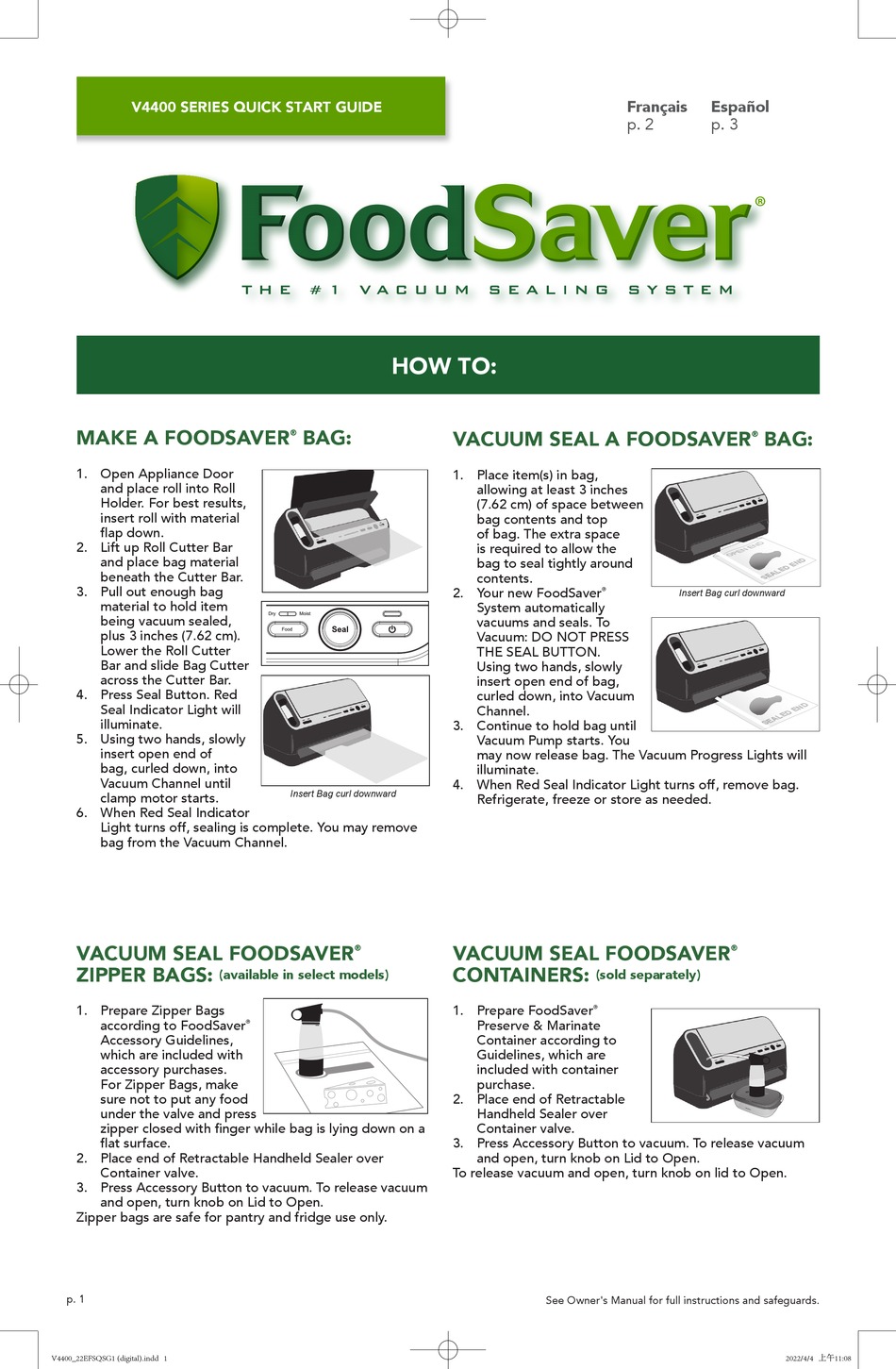 FOODSAVER V4400 SERIES QUICK START MANUAL Pdf Download ManualsLib