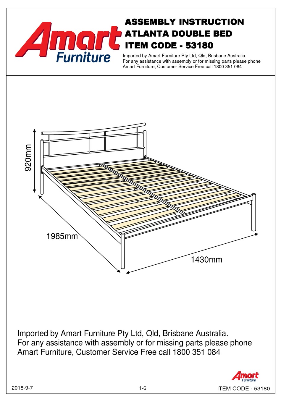 AMART FURNITURE ATLANTA 53180 ASSEMBLY INSTRUCTION MANUAL Pdf Download ManualsLib