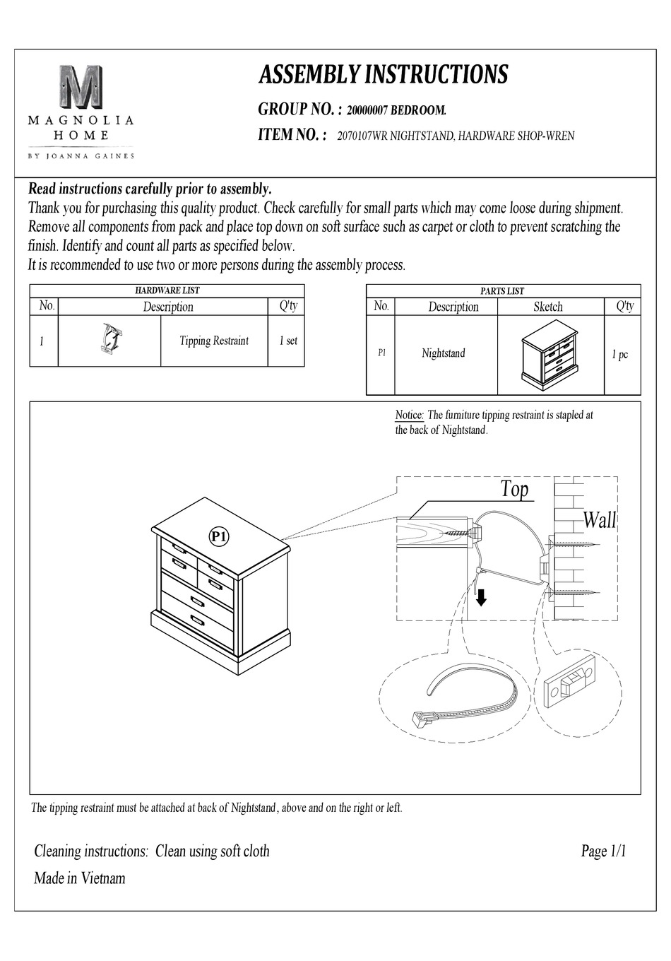 MAGNOLIA HOME 2070107WR ASSEMBLY INSTRUCTIONS Pdf Download ManualsLib
