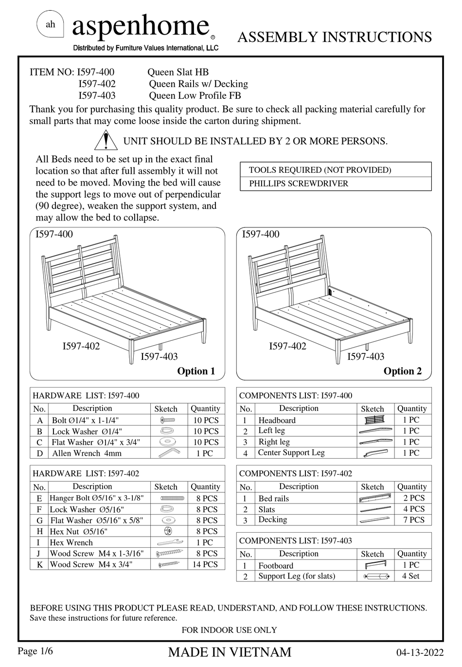 ASPENHOME I597400 ASSEMBLY INSTRUCTIONS MANUAL Pdf Download ManualsLib