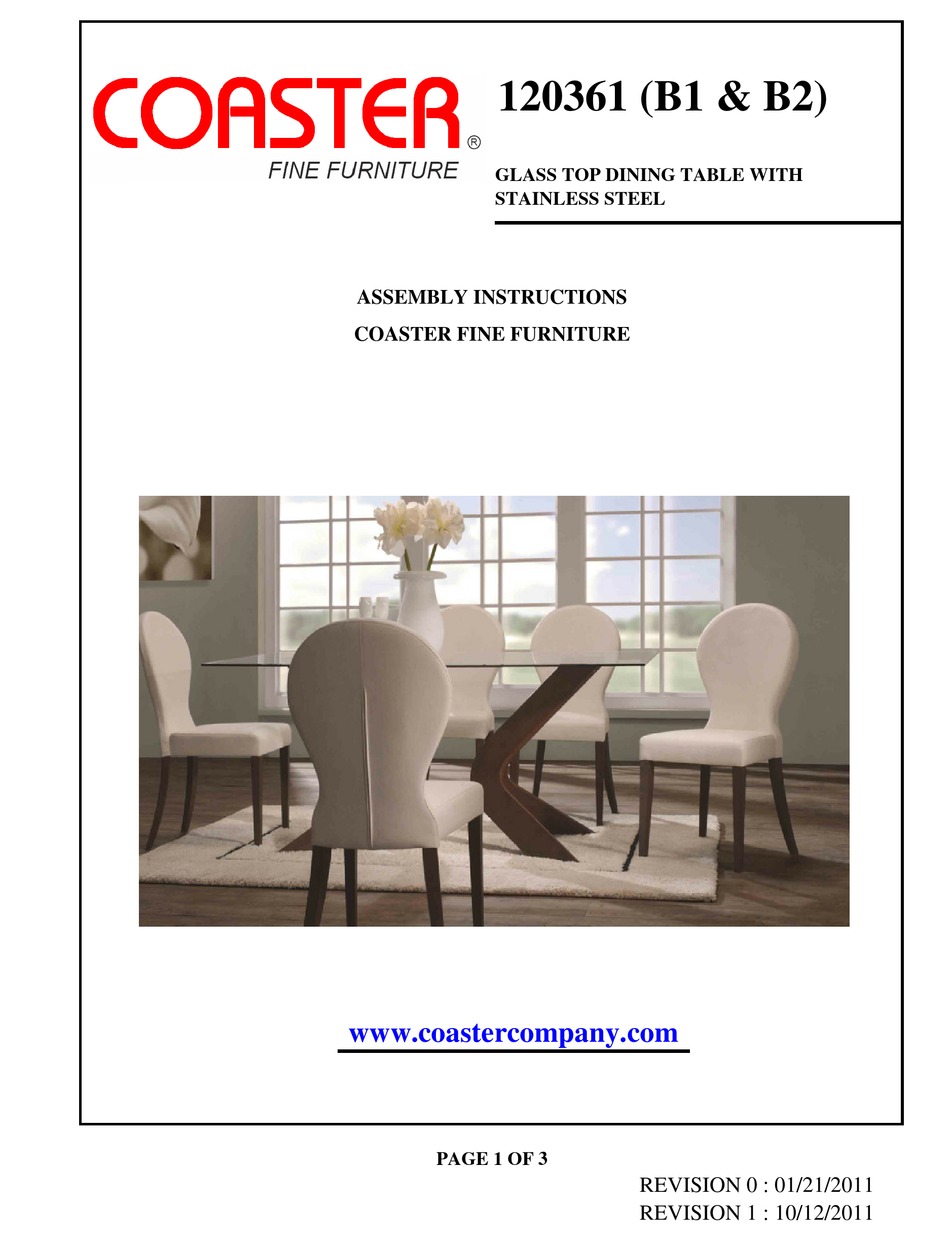 COASTER 120361 ASSEMBLY INSTRUCTIONS Pdf Download ManualsLib