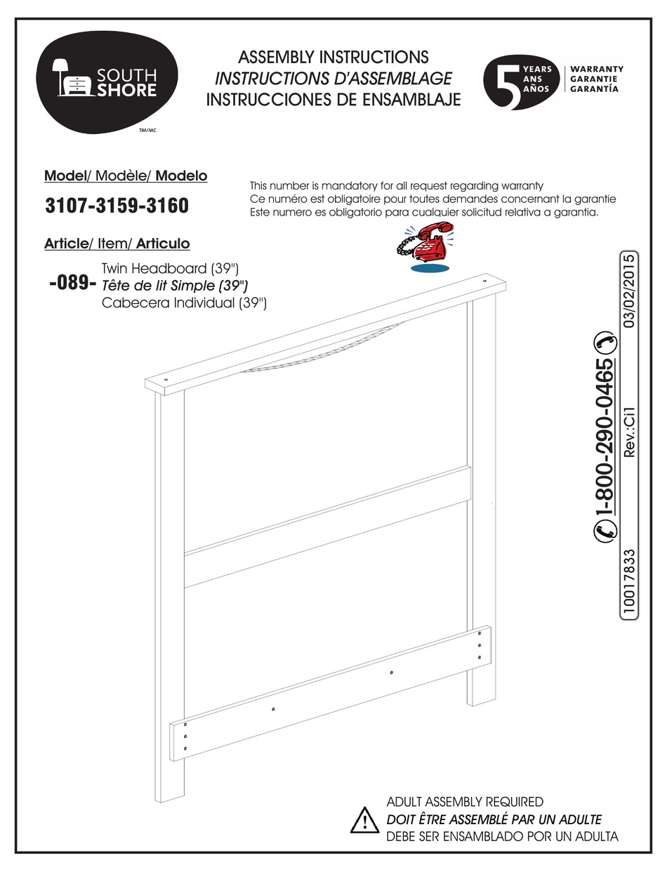 SOUTH SHORE 3107089 ASSEMBLY INSTRUCTIONS MANUAL Pdf Download ManualsLib