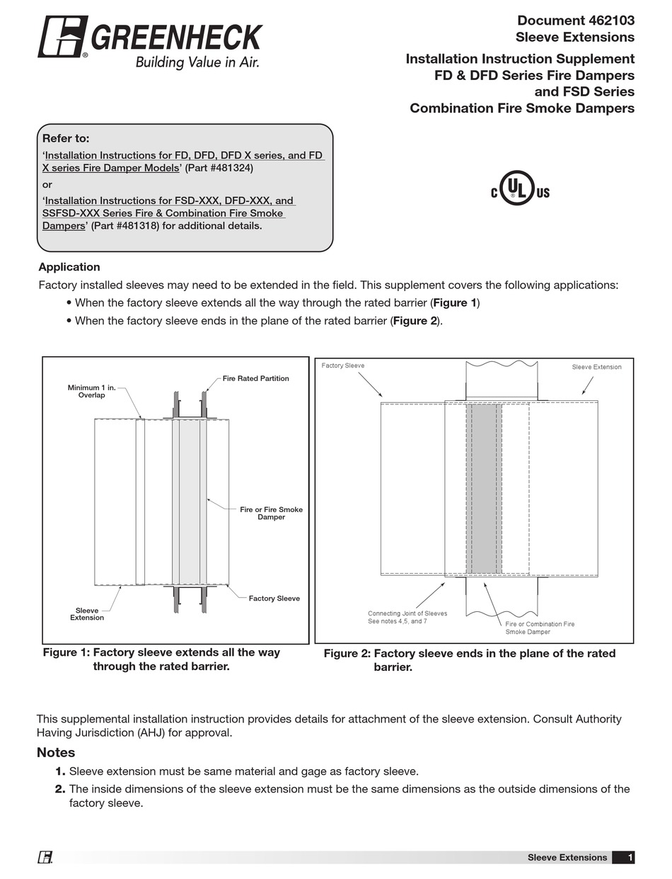 GREENHECK FD SERIES INSTALLATION INSTRUCTION SUPPLEMENT Pdf Download