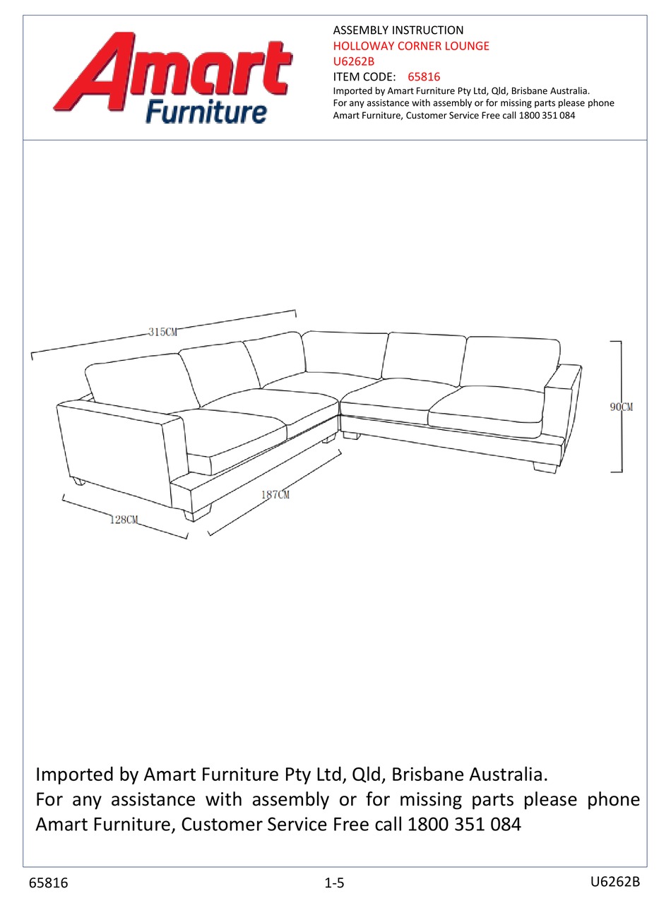 AMART FURNITURE HOLLOWAY U6262B ASSEMBLY INSTRUCTION Pdf Download
