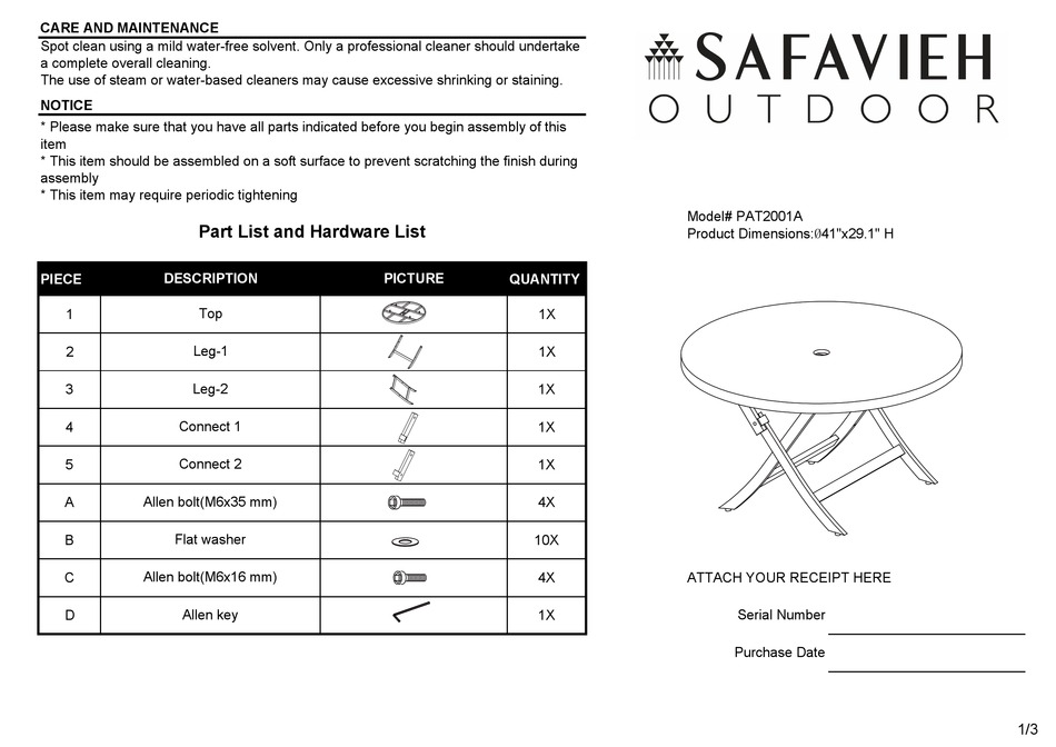 SAFAVIEH OUTDOOR PAT2001A QUICK START MANUAL Pdf Download ManualsLib
