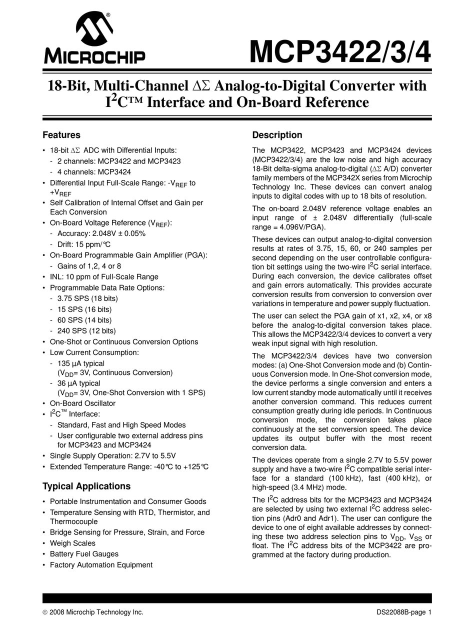 MICROCHIP TECHNOLOGY MCP3422 MANUAL Pdf Download ManualsLib