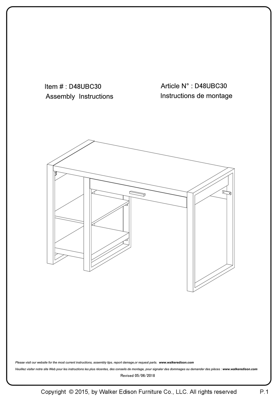 WALKER EDISON D48UBC30 ASSEMBLY INSTRUCTIONS MANUAL Pdf Download