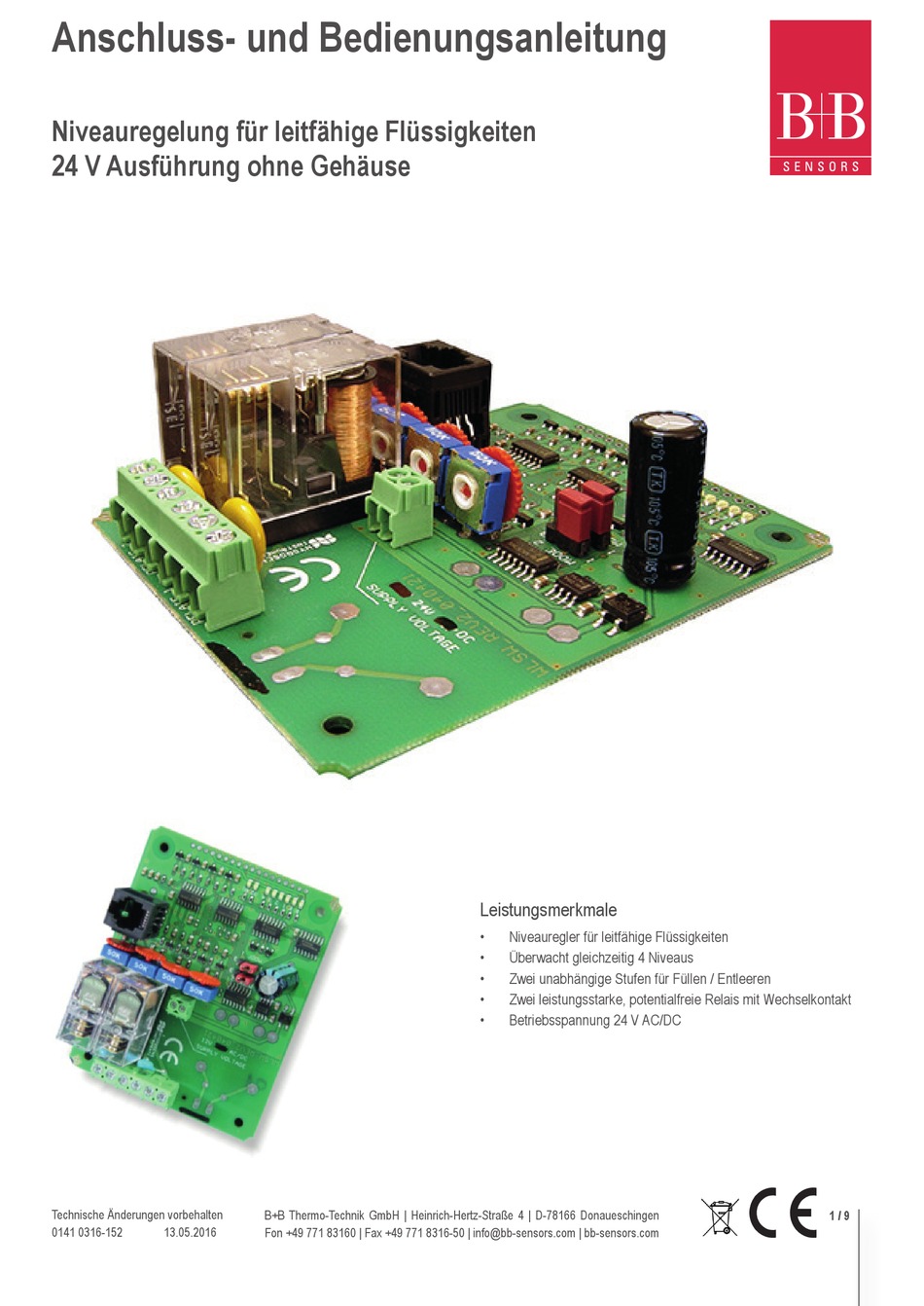 B+B SENSORS WLSW-24V CONNECTION AND OPERATION MANUAL Pdf Download ...