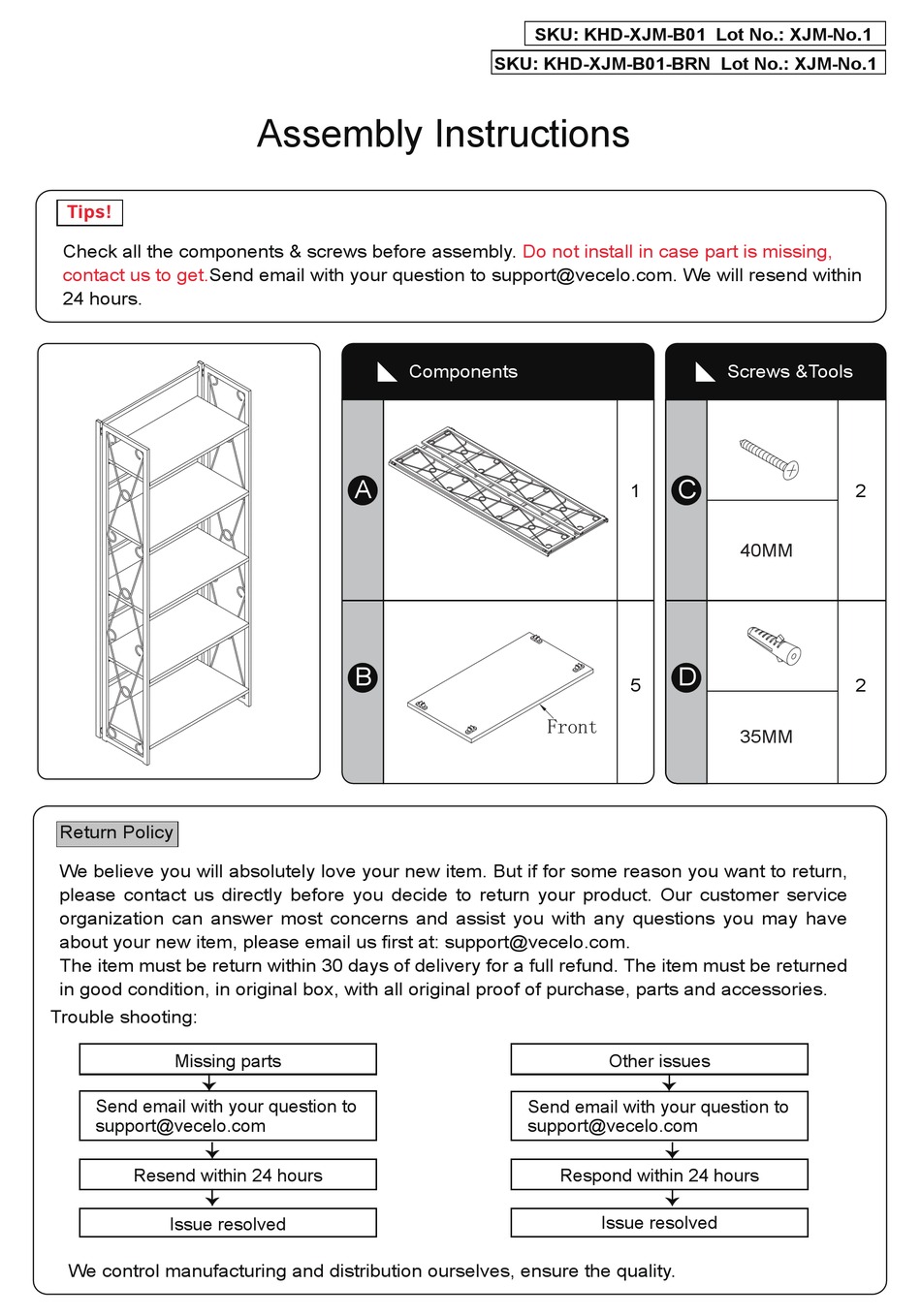 VECELO KHDXJMB01 ASSEMBLY INSTRUCTIONS Pdf Download ManualsLib