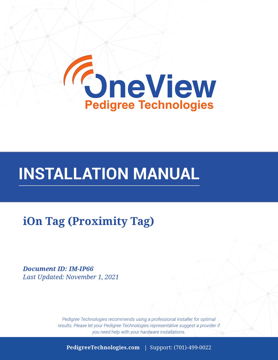 PEDIGREE TECHNOLOGIES ONEVIEW ION TAG INSTALLATION MANUAL Pdf Download