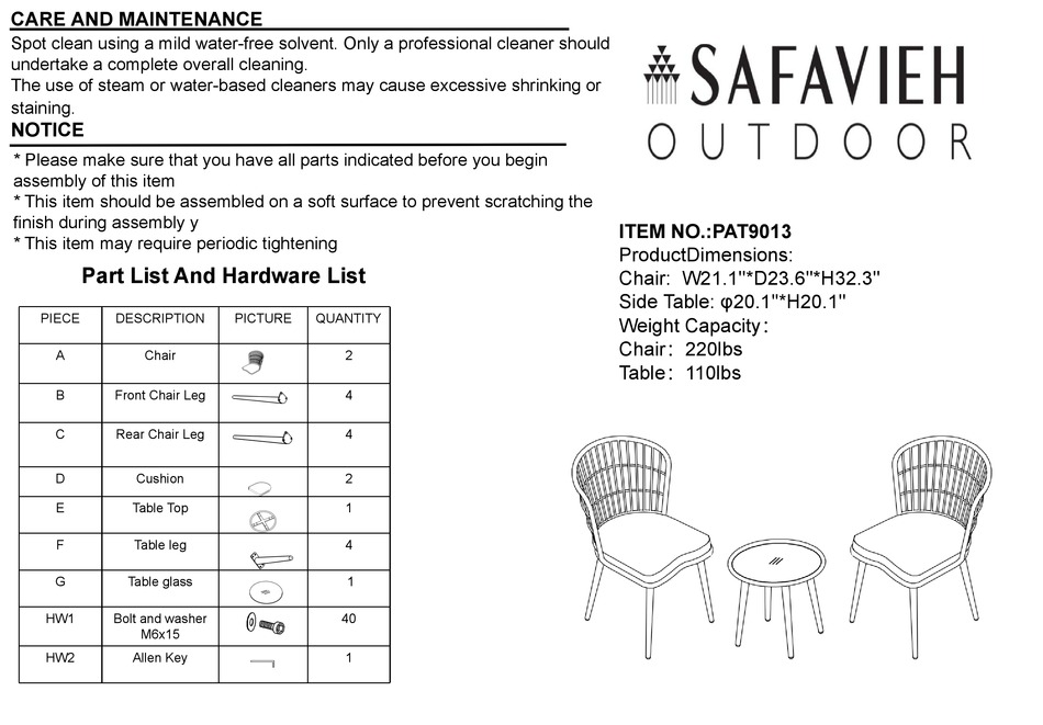 SAFAVIEH OUTDOOR PRENZA PAT9013 QUICK START MANUAL Pdf Download ManualsLib