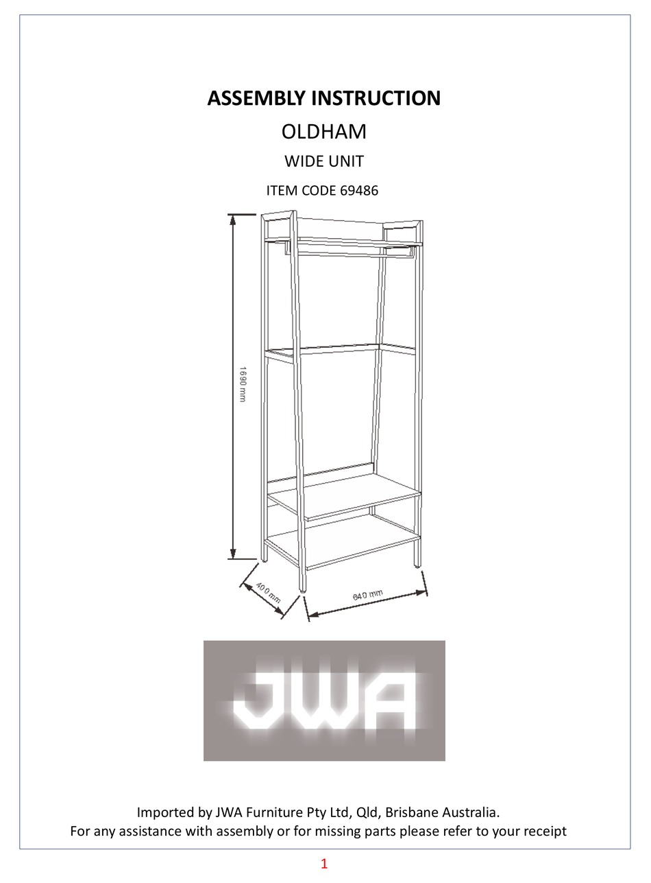 JWA OLDHAM 69486 ASSEMBLY INSTRUCTION MANUAL Pdf Download ManualsLib