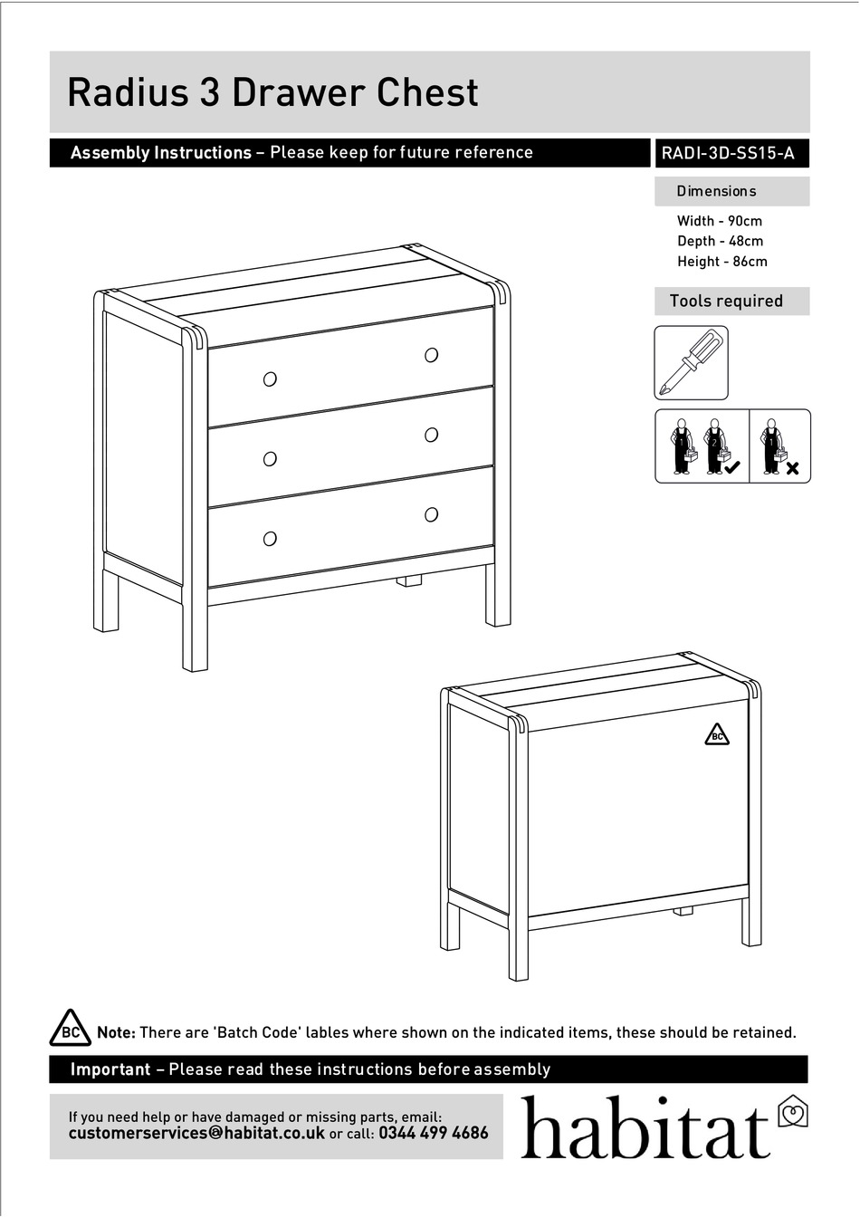 HABITAT RADIUS RADI3DSS15A ASSEMBLY INSTRUCTIONS Pdf Download