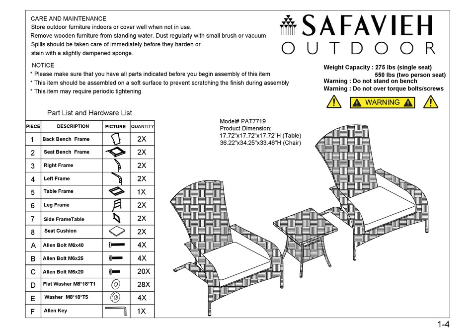 SAFAVIEH OUTDOOR EDNA PAT7719 QUICK START MANUAL Pdf Download ManualsLib