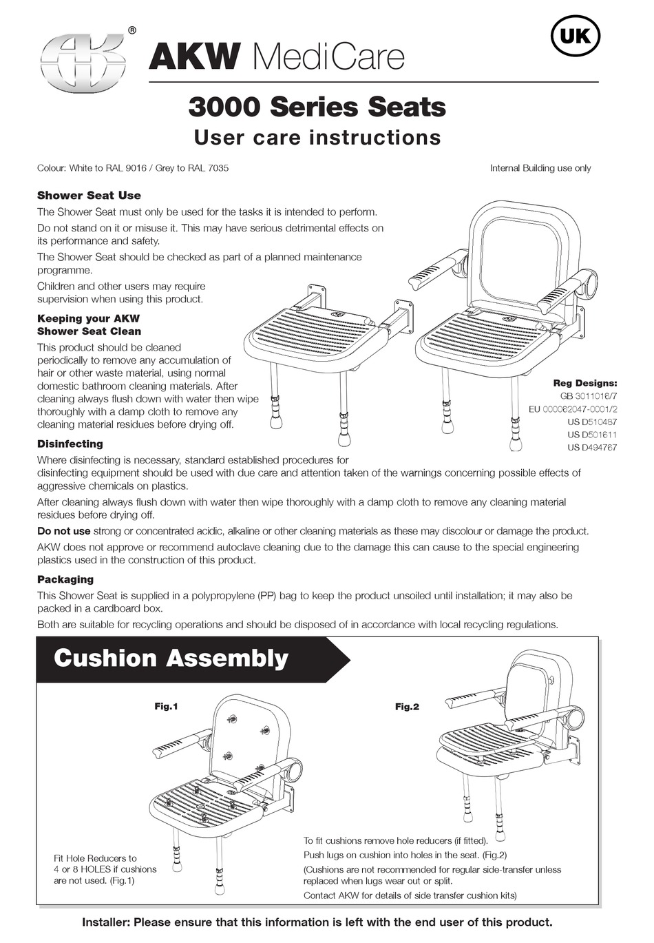 AKW MEDICARE 3000 SERIES INSTALLATION AND USER CARE INSTRUCTIONS Pdf Download ManualsLib