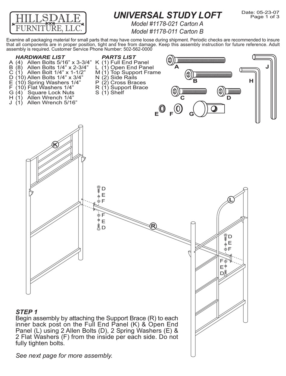 HILLSDALE FURNITURE 1178021 ASSEMBLY INSTRUCTIONS Pdf Download