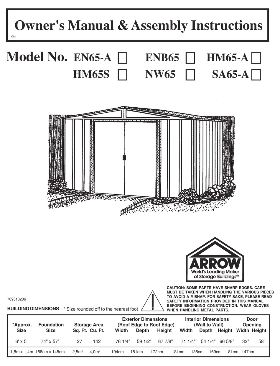 ARROW GROUP INDUSTRIES EN65-A SERIES OWNER'S MANUAL & ASSEMBLY ...