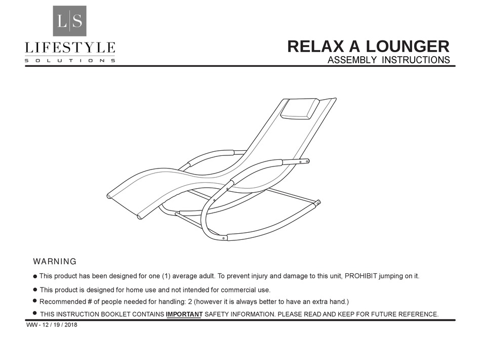 LIFESTYLE SOLUTIONS RELAX A LOUNGER ASSEMBLY INSTRUCTIONS MANUAL Pdf