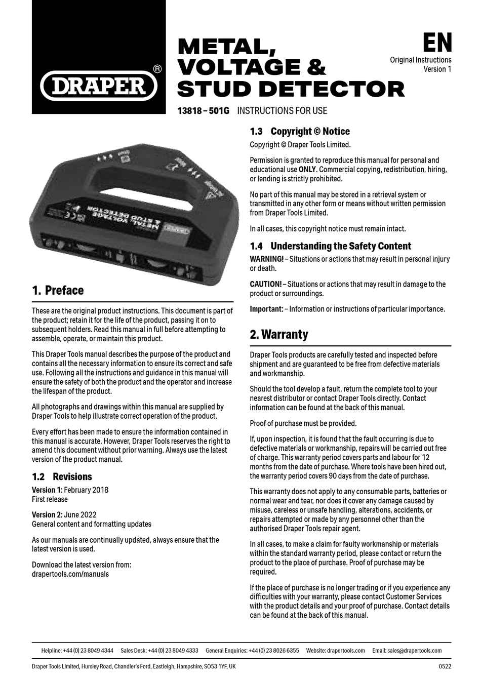 DRAPER 13818501G ORIGINAL INSTRUCTIONS MANUAL Pdf Download ManualsLib