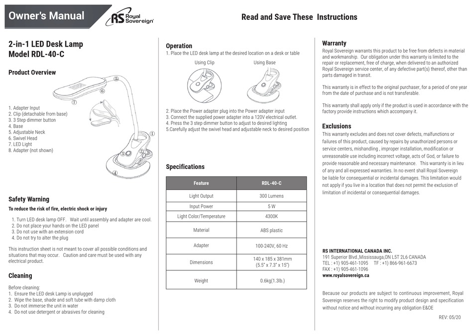 ROYAL SOVEREIGN RDL-40-C OWNER'S MANUAL Pdf Download | ManualsLib