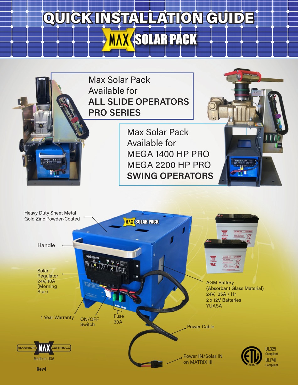 MAXIMUM CONTROLS MAX SOLAR PACK QUICK INSTALLATION MANUAL Pdf Download