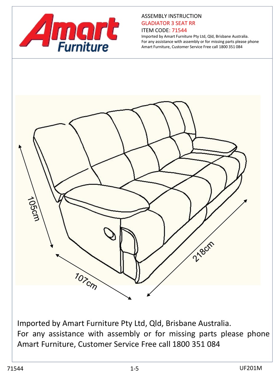 AMART FURNITURE GLADIATOR 71544 ASSEMBLY INSTRUCTION Pdf Download