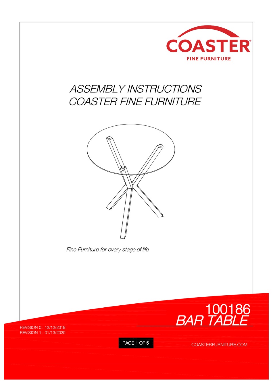 COASTER 100186 ASSEMBLY INSTRUCTION Pdf Download ManualsLib