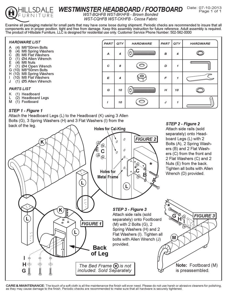 Hillsdale Furniture Assembly Instructions