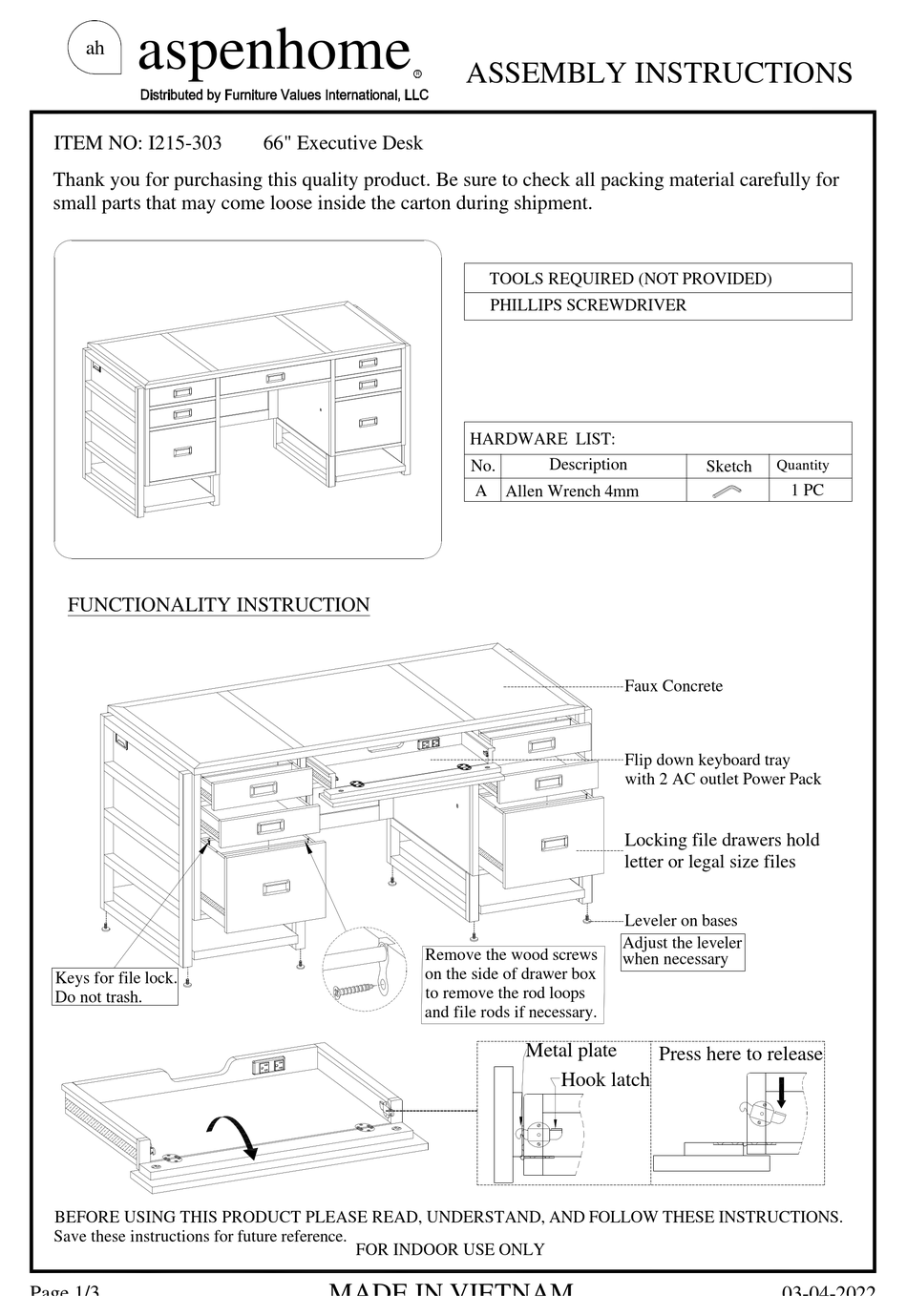 ASPENHOME I215303 ASSEMBLY INSTRUCTIONS Pdf Download ManualsLib